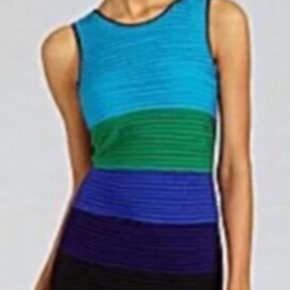 CALVIN KLEIN Color Block
Sheath Dress Turquoise, Green & Black Sleeveless  Sz 8 - Picture 2 of 8